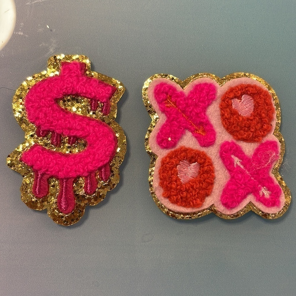Y2K pink gold glitter 2x Iron on Patches